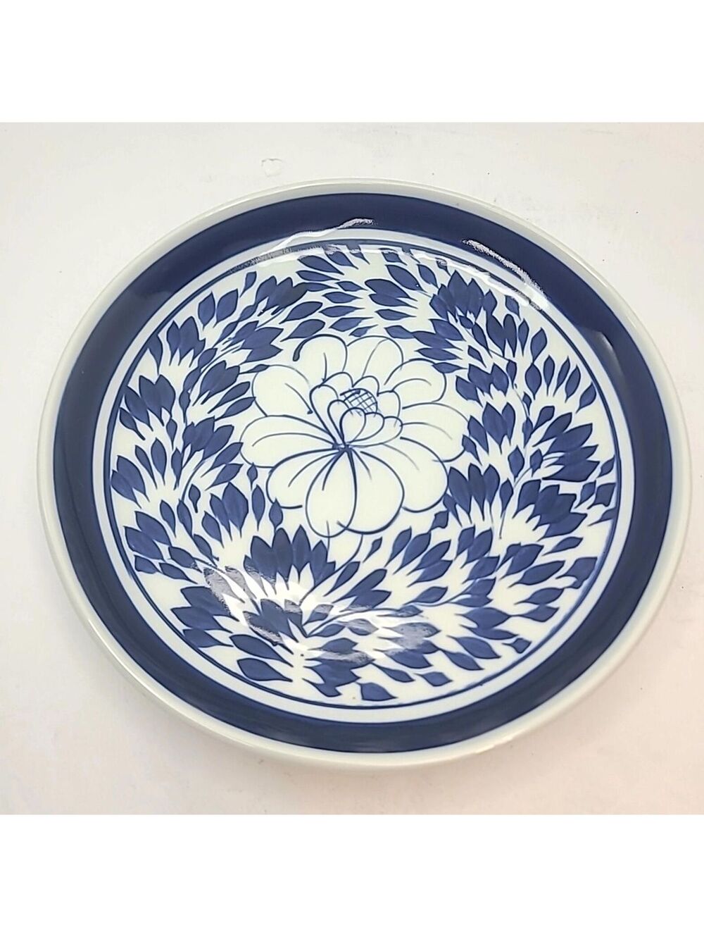Blue Palm Lotus Flower Vintage 7 Inch Plate Unmarked Deep Cobalt Blue EUC
